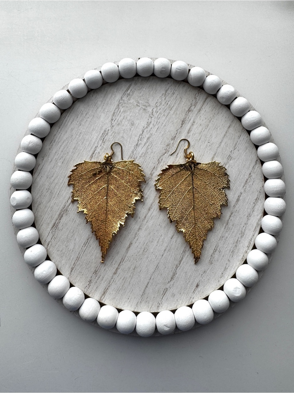 NWOT Electroplated Real Leaf Birch‎ Dangle Earrings Gold Handmade Fairy Handmade